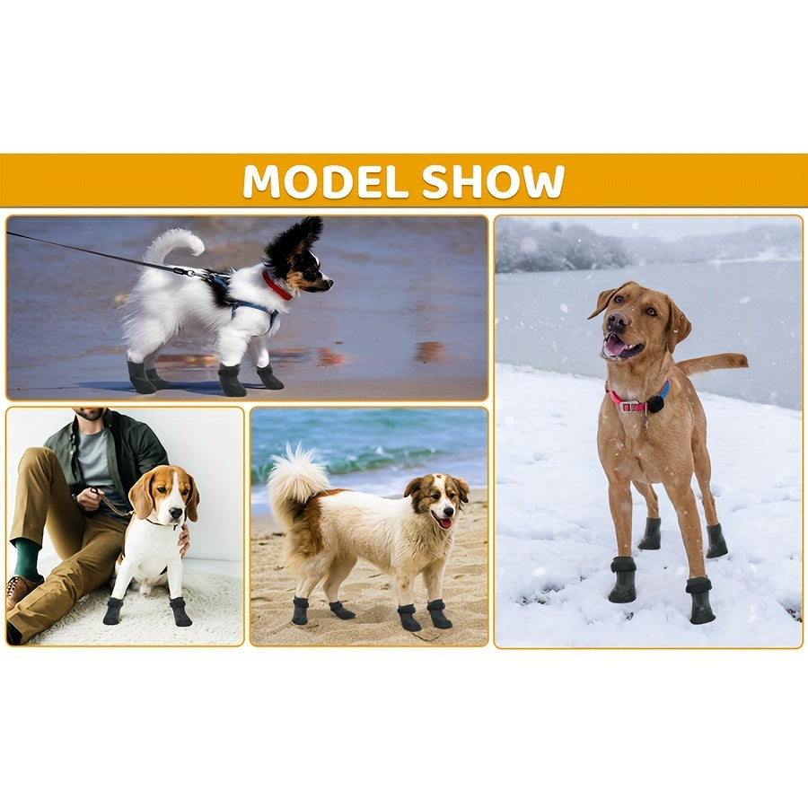 Set of 4 Waterproof Dog Shoes All-Season Breathable Durable Slip-Resistant for Small to Extra Large Breeds