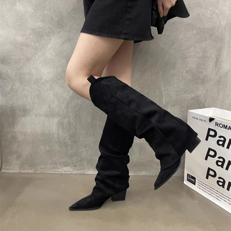 Women’s Faux Leather Chunky Heel Ankle Boots Brown Pointed Toe All-Season