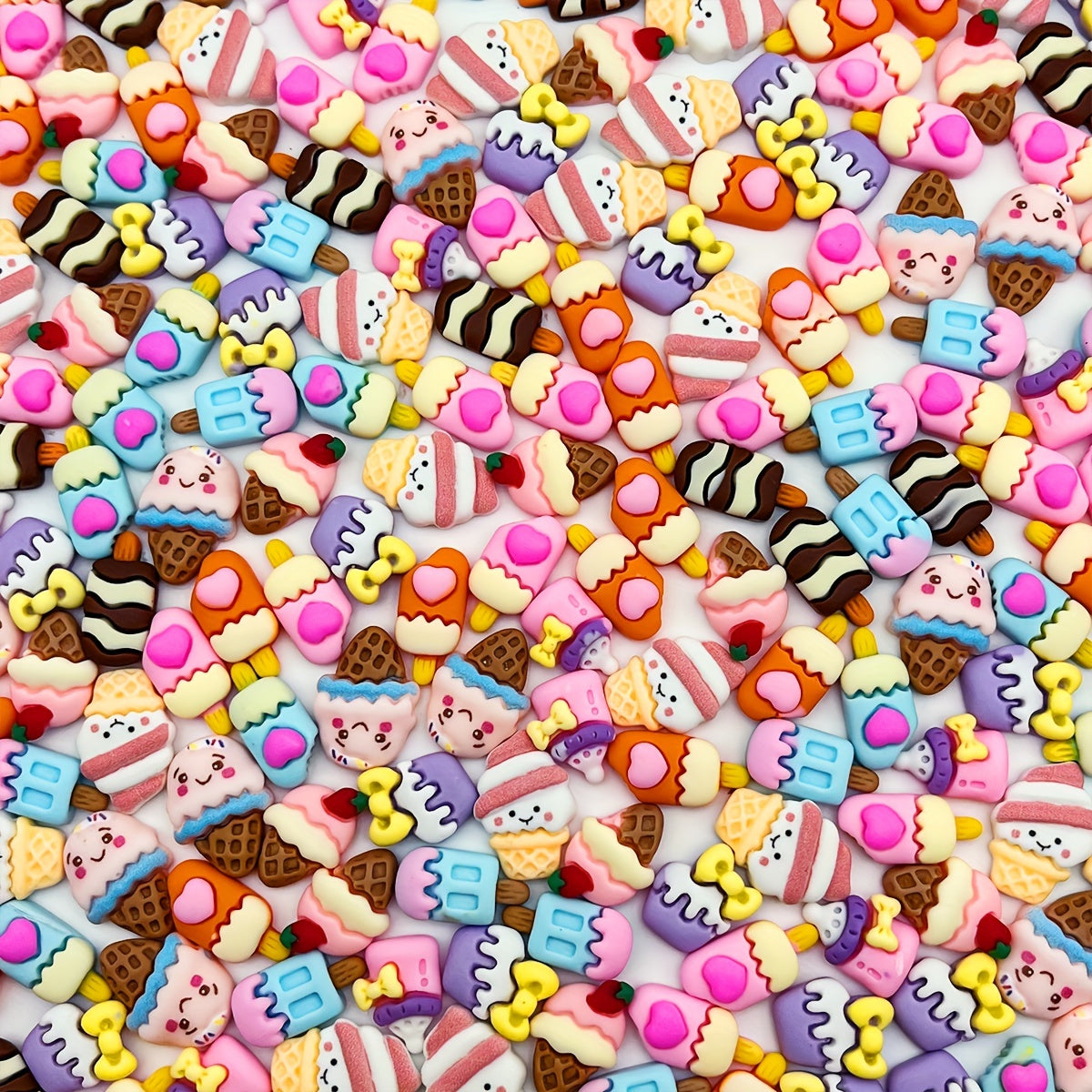Set of 50 Kawaii Ice Cream Cone Resin Flatback Charms for Crafting Scrapbooking Phone Case Decoration Hair Clip Embellishments