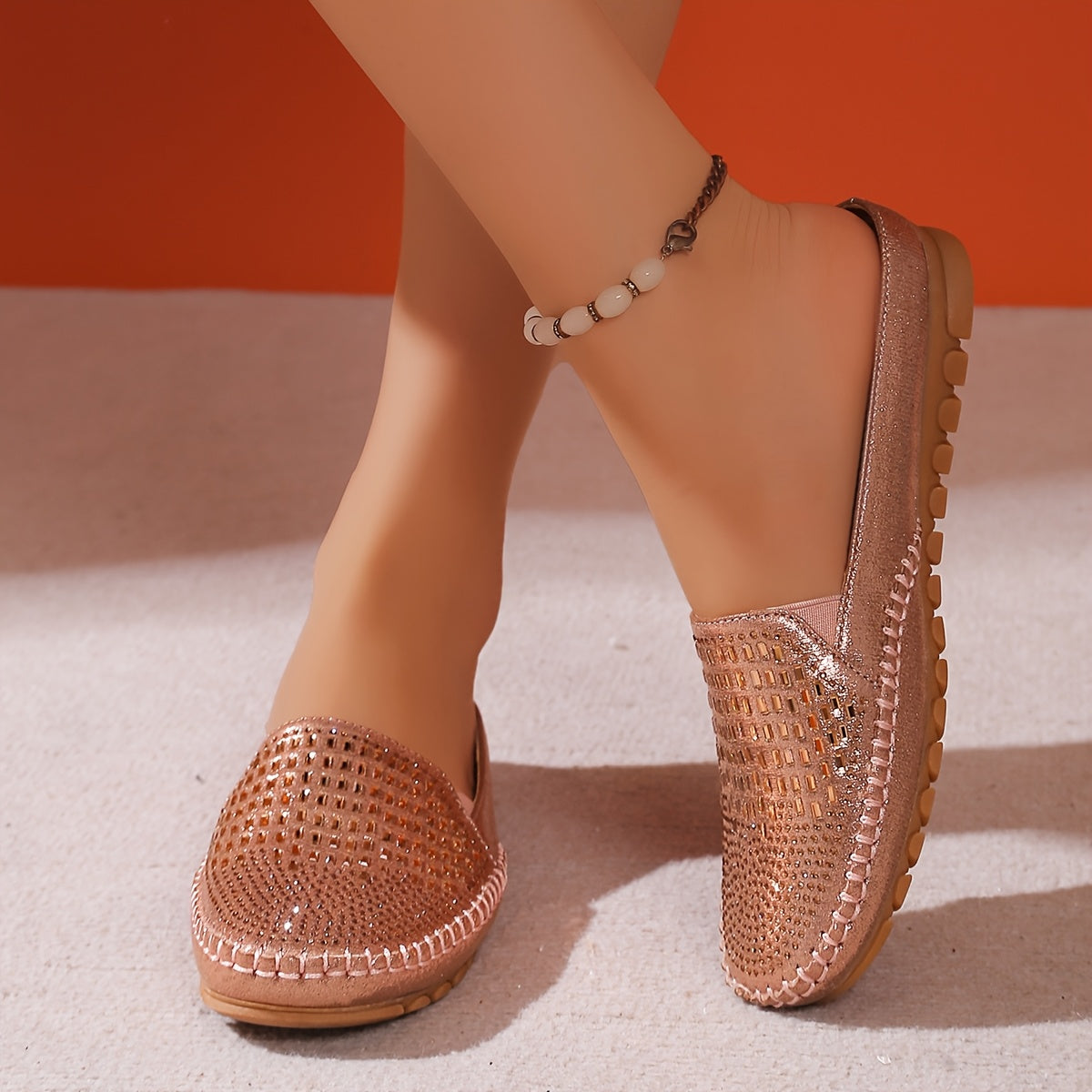 Zapatillas casuales para exteriores para mujer, zapatos planos ligeros con detalles de lentejuelas