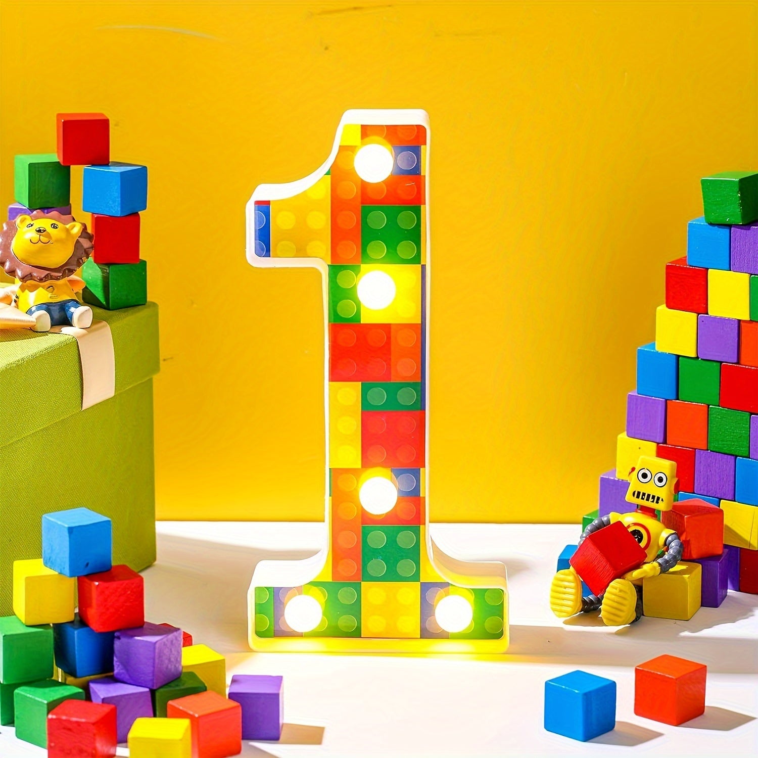 1 шт. Цветной светодиодный строительный блок номер, работающий от батареек, прочный пластик, требуются батарейки AA, идеально подходит для вечеринок, батарейки не включены