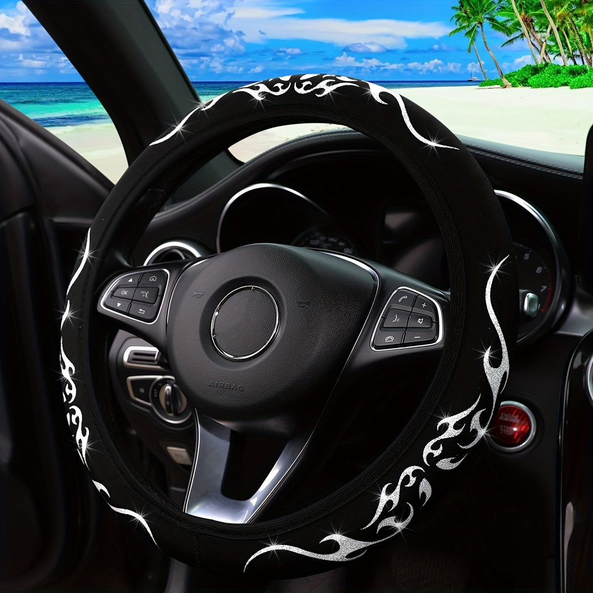 Яркая тканевая накладка на руль, нескользящая, водонепроницаемая, с огненным дизайном для автомобилей 14.5-15 дюймов