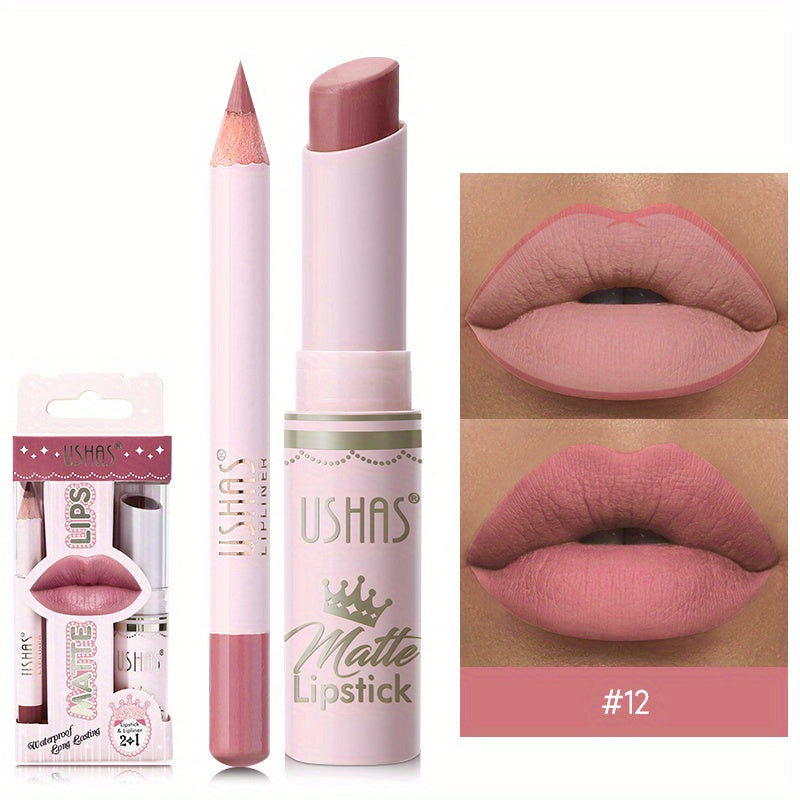 Women Nude Lipstick and Lip Liner Set Waterproof Velvet Long-lasting