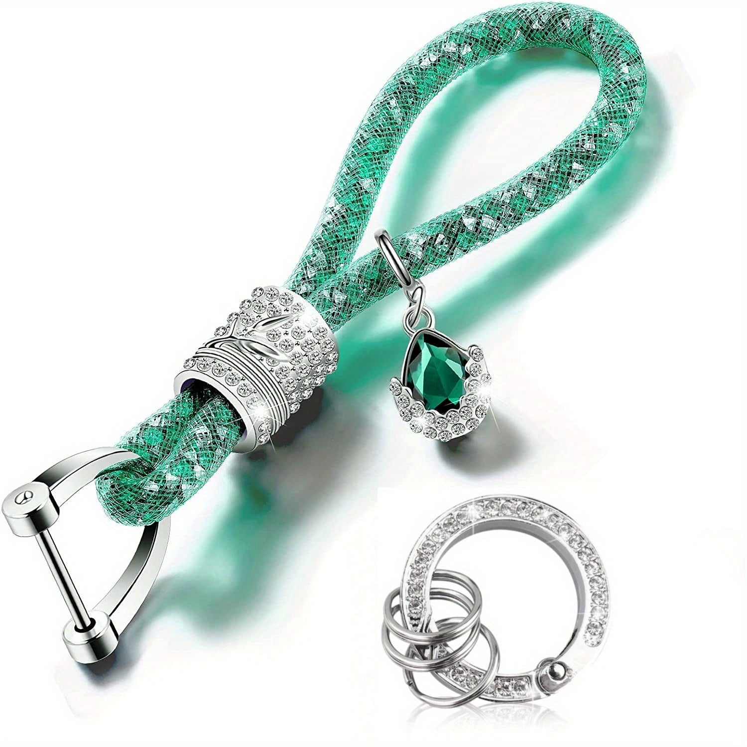 Crystal Bling Car Keychain for Women, Rhinestone Ring and Strap Accessory