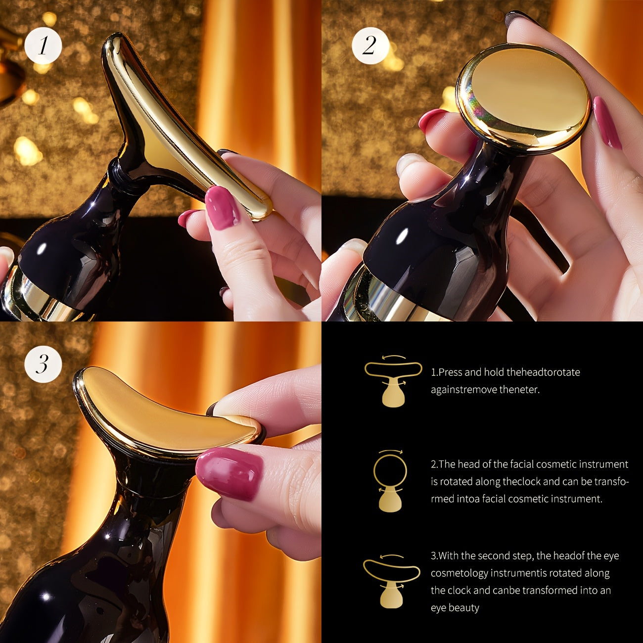 Vibration Massager Set for Face Neck and Eye Care with Interchangeable Heads in Gift Box