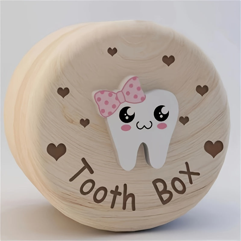 Wooden Tooth Fairy Box for Kids Round Keepsake Gift for Boys and Girls