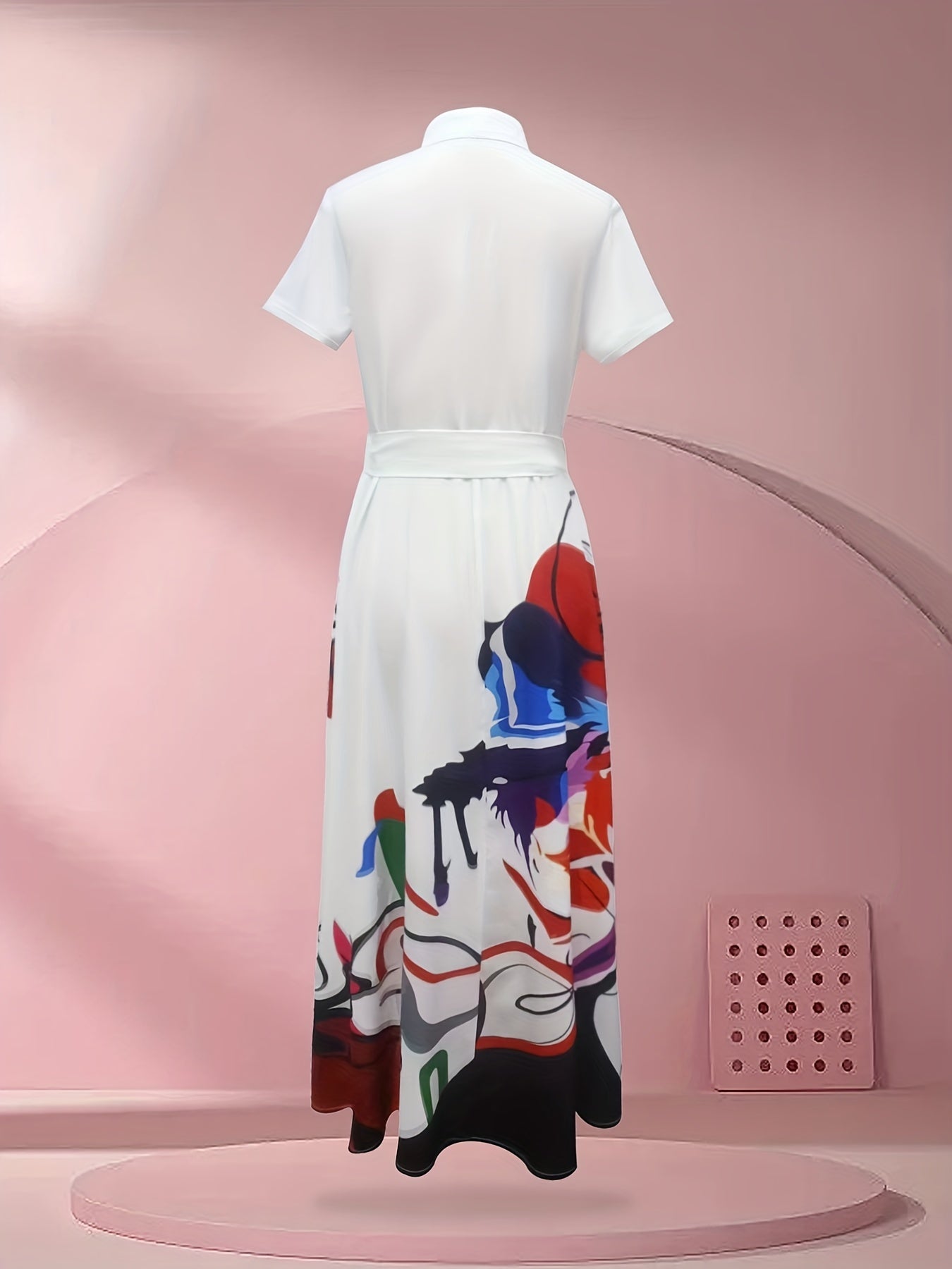 Women's Floral Print Button Front Dress Short Sleeve Collared Casual Summer Spring Fall