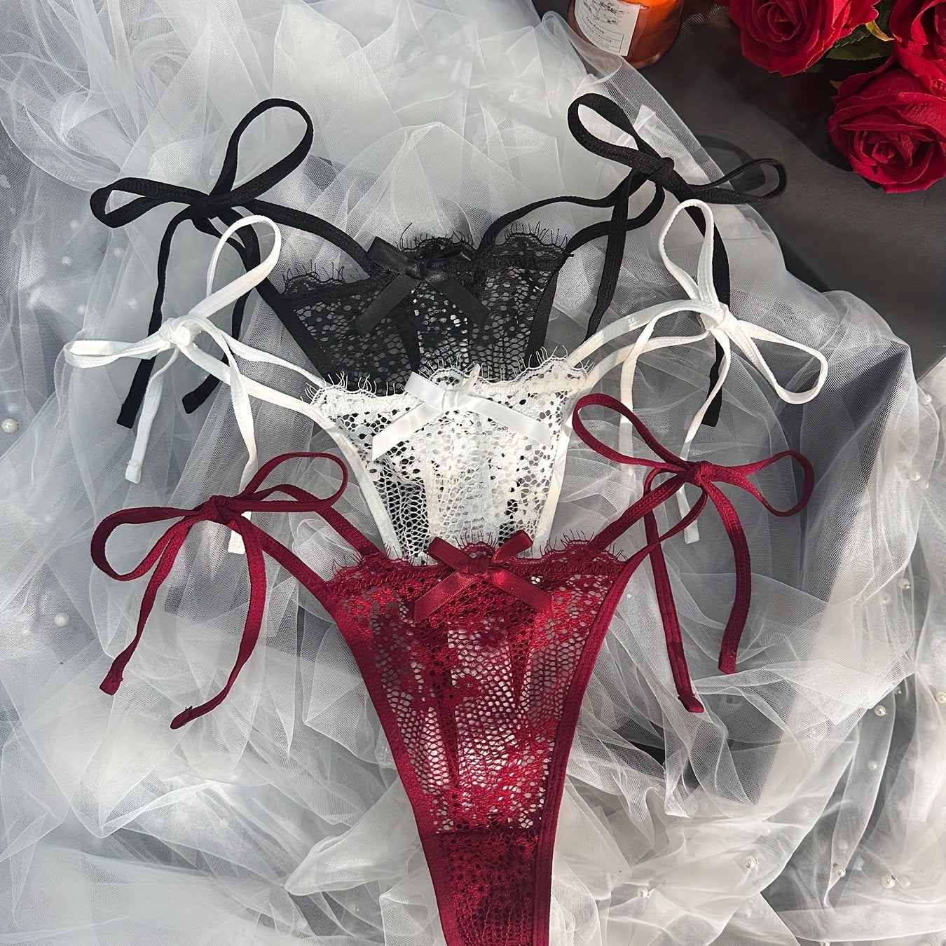Women's Floral Lace Thongs with Side Ties Sexy Lingerie
