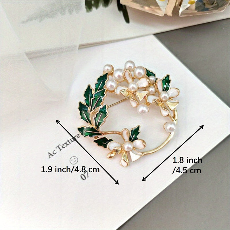 Women’s Christmas Brooch Set with Gardenia Pearl Design, Retro Style, 3 Pieces