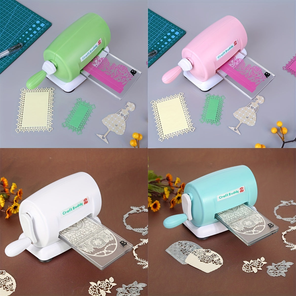 Craft Buddy Scrapbook Die Cutting Embossing Machine 5 ta rang va DIY Scrapbooking Qog'oz Hunarmandchilik uchun 1 to'plam A&B Akril Kesish Padlari bilan.
