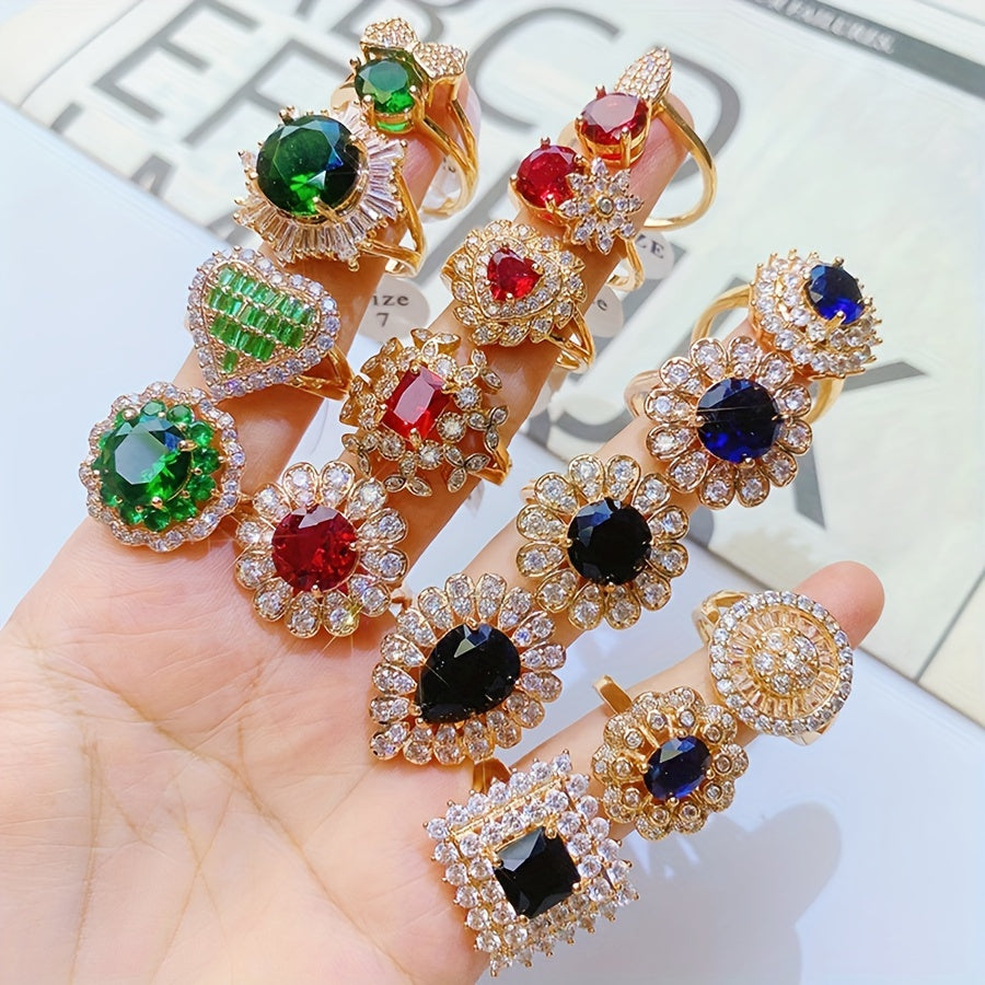 Set of 10 Women's Cubic Zirconia Rings in Various Styles for Weddings and Parties