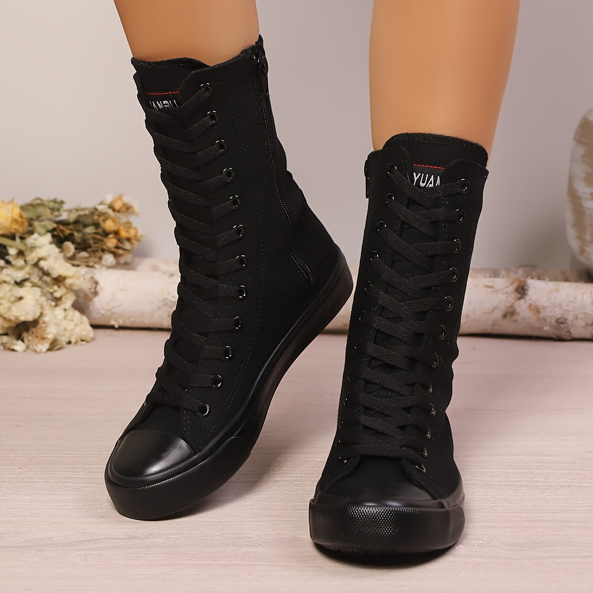 Women's White Casual Sneakers Flat Lace-Up Zipper Comfort Shoes