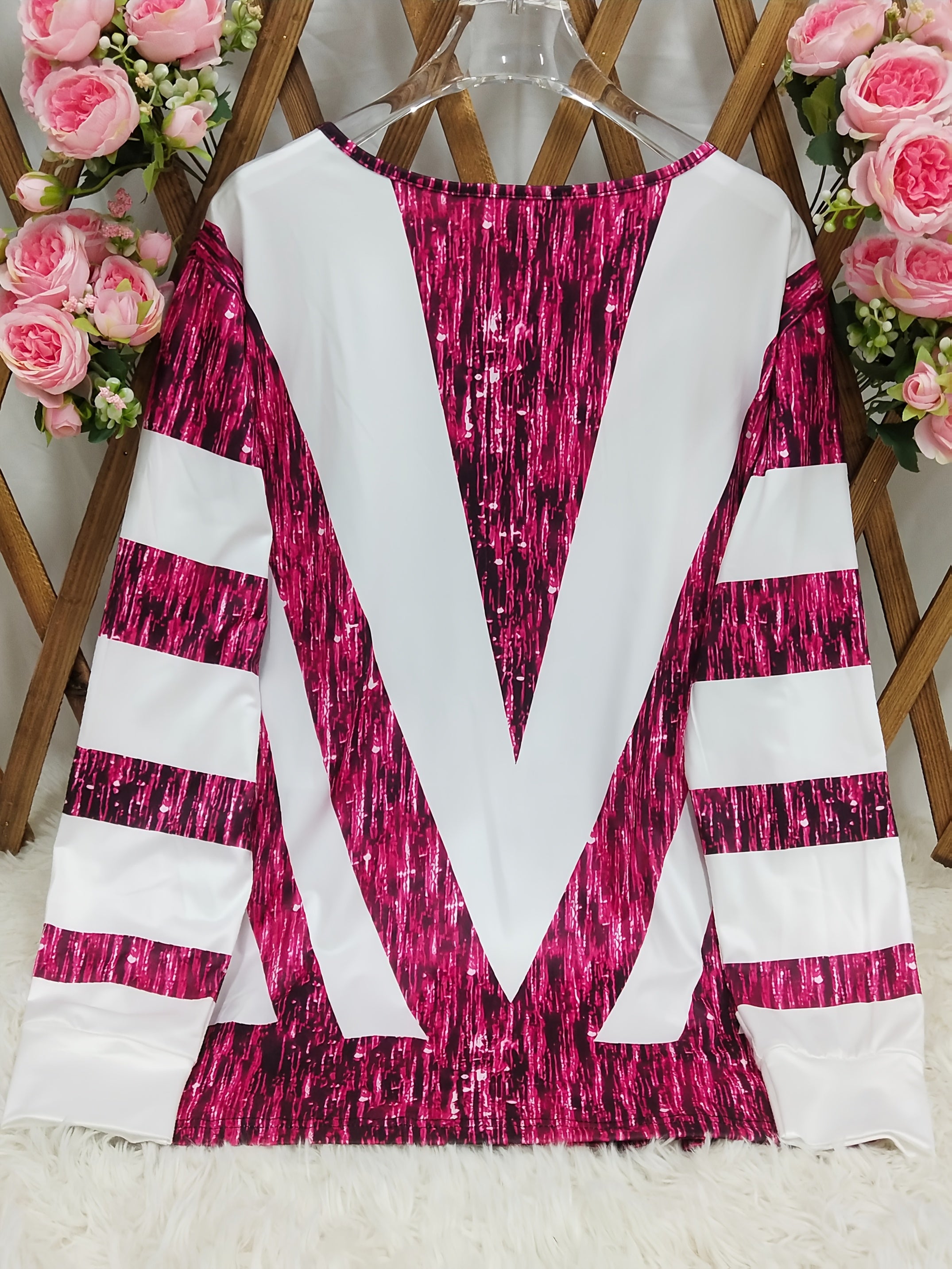 Women’s Plus Size Long Sleeve T-Shirt With Stripe Print Casual Top