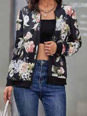 Толстовка на молнии для женщин больших размеров с цветочным принтом, длинные рукава, черная, розовая, белая