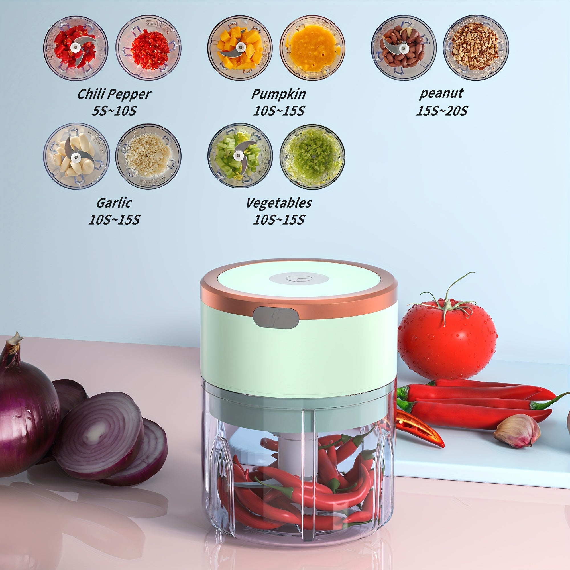 Procesador de alimentos eléctrico compacto mini procesador de carne 3 cuchillas de acero inoxidable recargable por USB