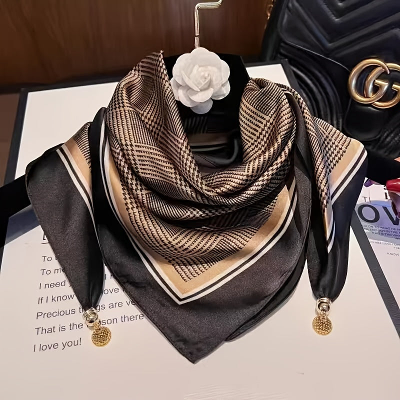 Silk Scarf for Women Spring Autumn Square Thin Neck Protection with Magnetic Buckle