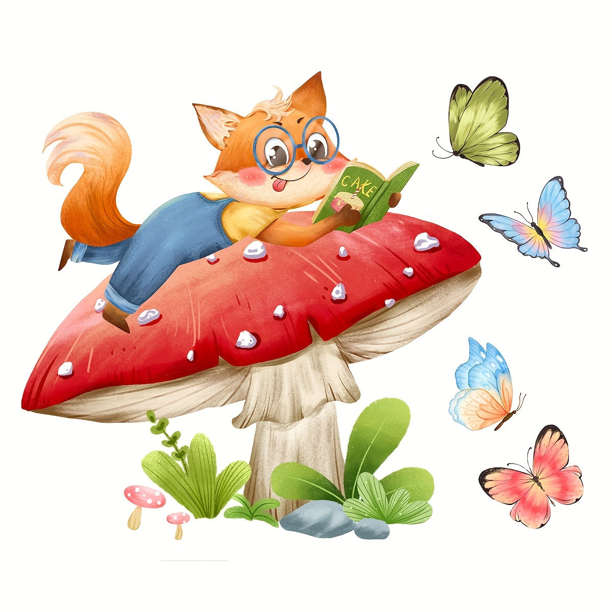 Double-Sided Window Clings Fox and Mushroom Butterfly Decor for Home