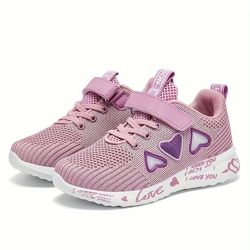 Girls' Pink Mesh Sneakers for Spring and Autumn with Round Toe and Lightweight EVA Sole
