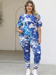 Women Plus Size Casual Sportswear Set Short Sleeve Long Pants Two-Piece
