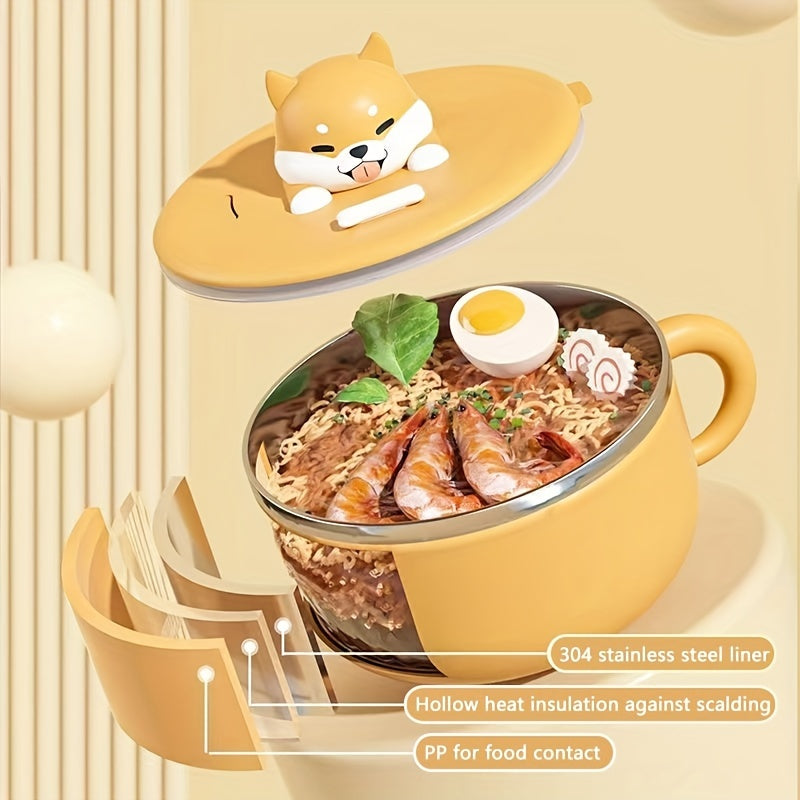 Stainless Steel Noodle Bowl with Dog Design Large Capacity for Pasta Salad and Breakfast