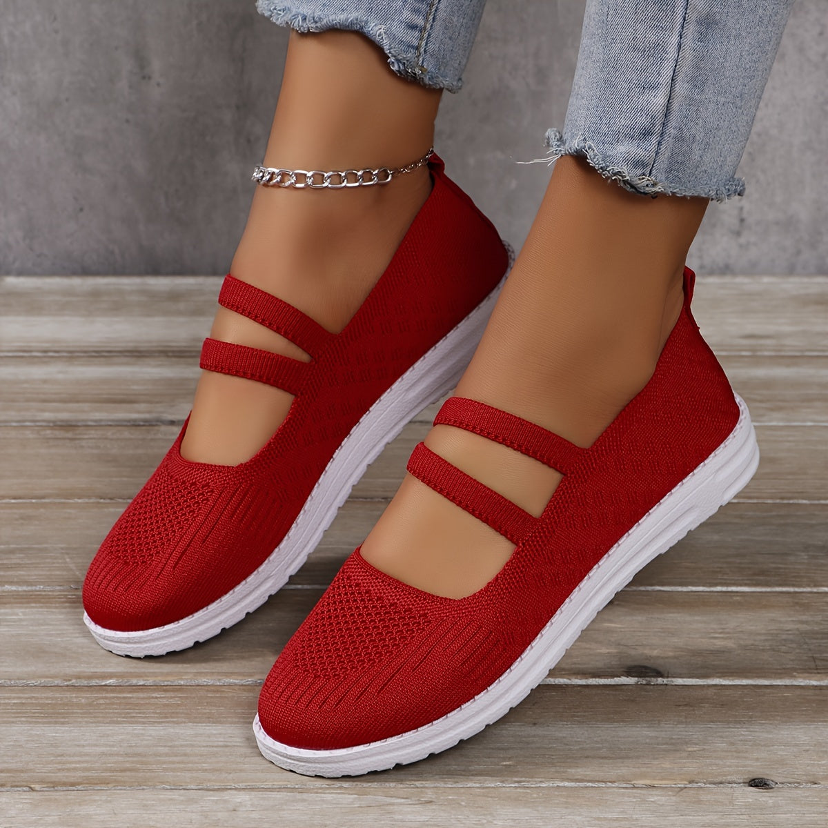 Women's Knitted Sneakers Ankle Band Lightweight Slip-On Walking Shoes