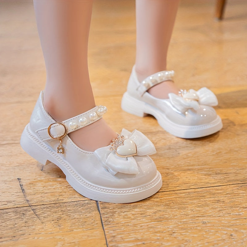 Girls' Microfiber Leather Princess Shoes with Heart Pattern for Autumn and Winter