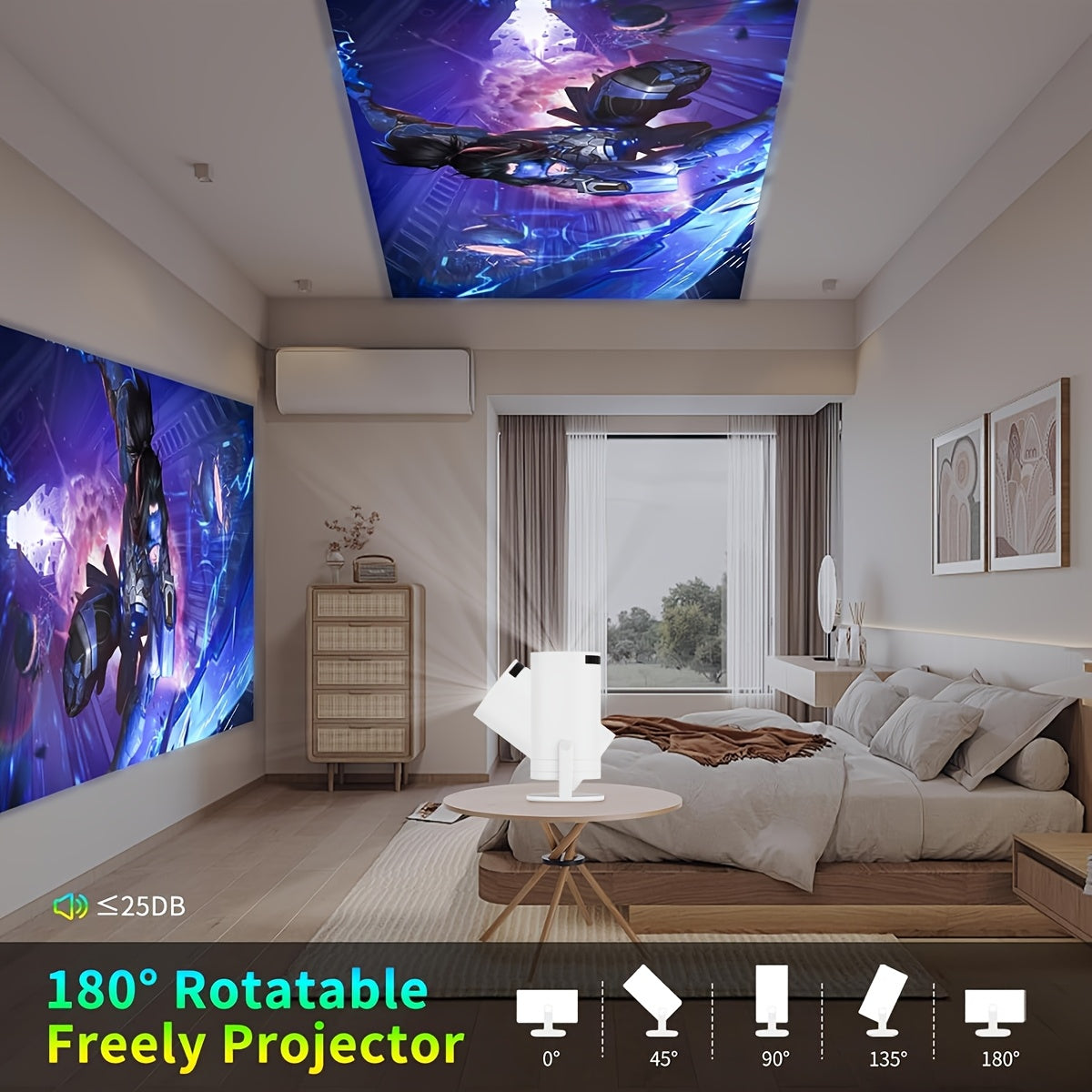Mini Projector with 270° Rotation Wifi 6 Android 12 Home Theater