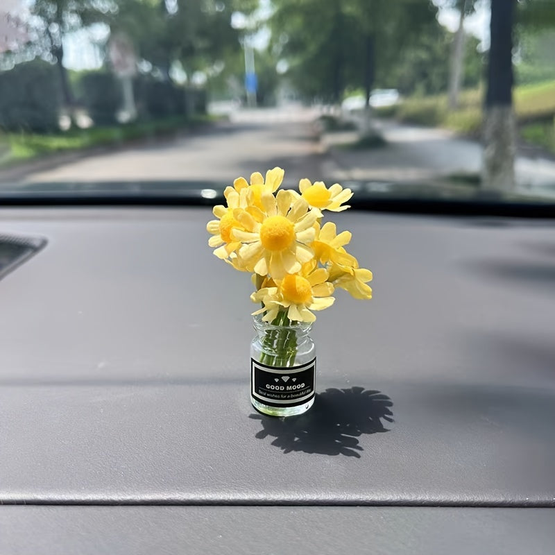 Women's Car Dashboard Decor Mini Daisy Glass Auto Accessories