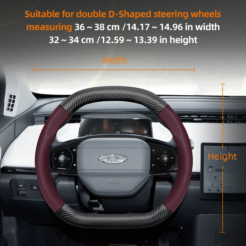 Leather Steering Wheel Cover Carbon Fiber Textured Breathable Black Burgundy Mocha Orange