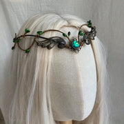 Vintage Elf Crown Headpiece with Faux Gemstones Medieval Witch Tiara for Halloween Cosplay