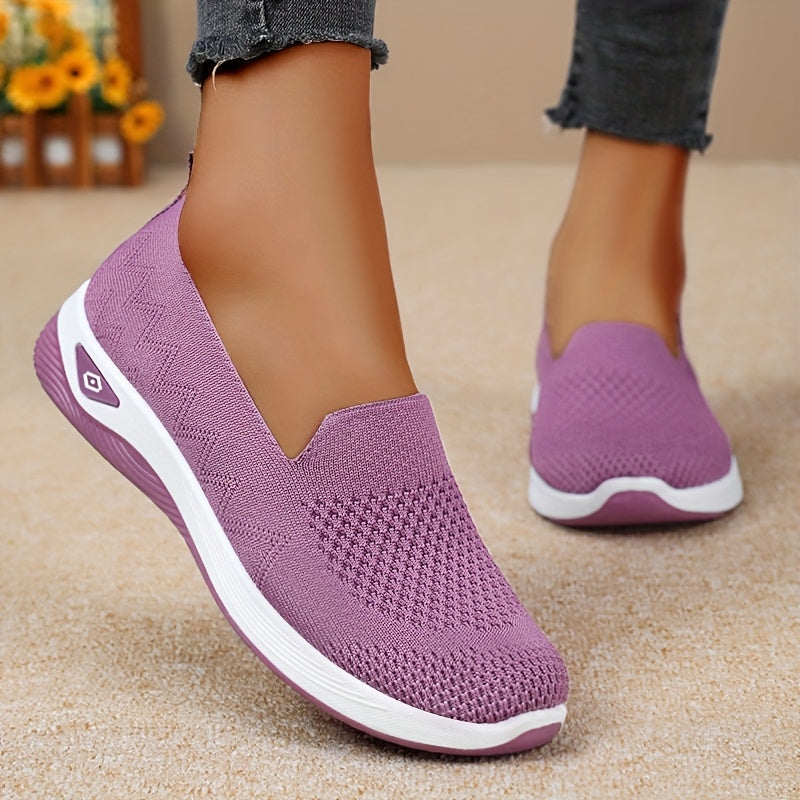 Women's Purple Slip-On Sneakers Breathable Fabric Casual Shoes