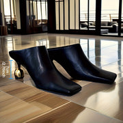 Women's Faux Cover Ankle Boots with Square Toe and Unique Heel