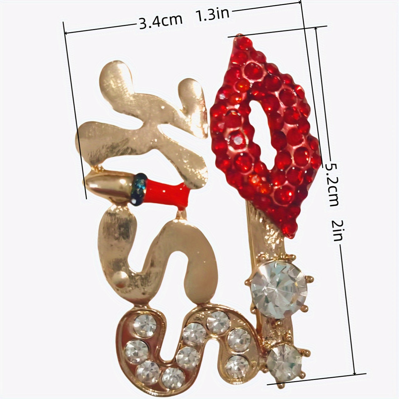 Women’s Alloy and Glass Brooch Red Lip Kiss Pin Irregular Flower Design Jewelry