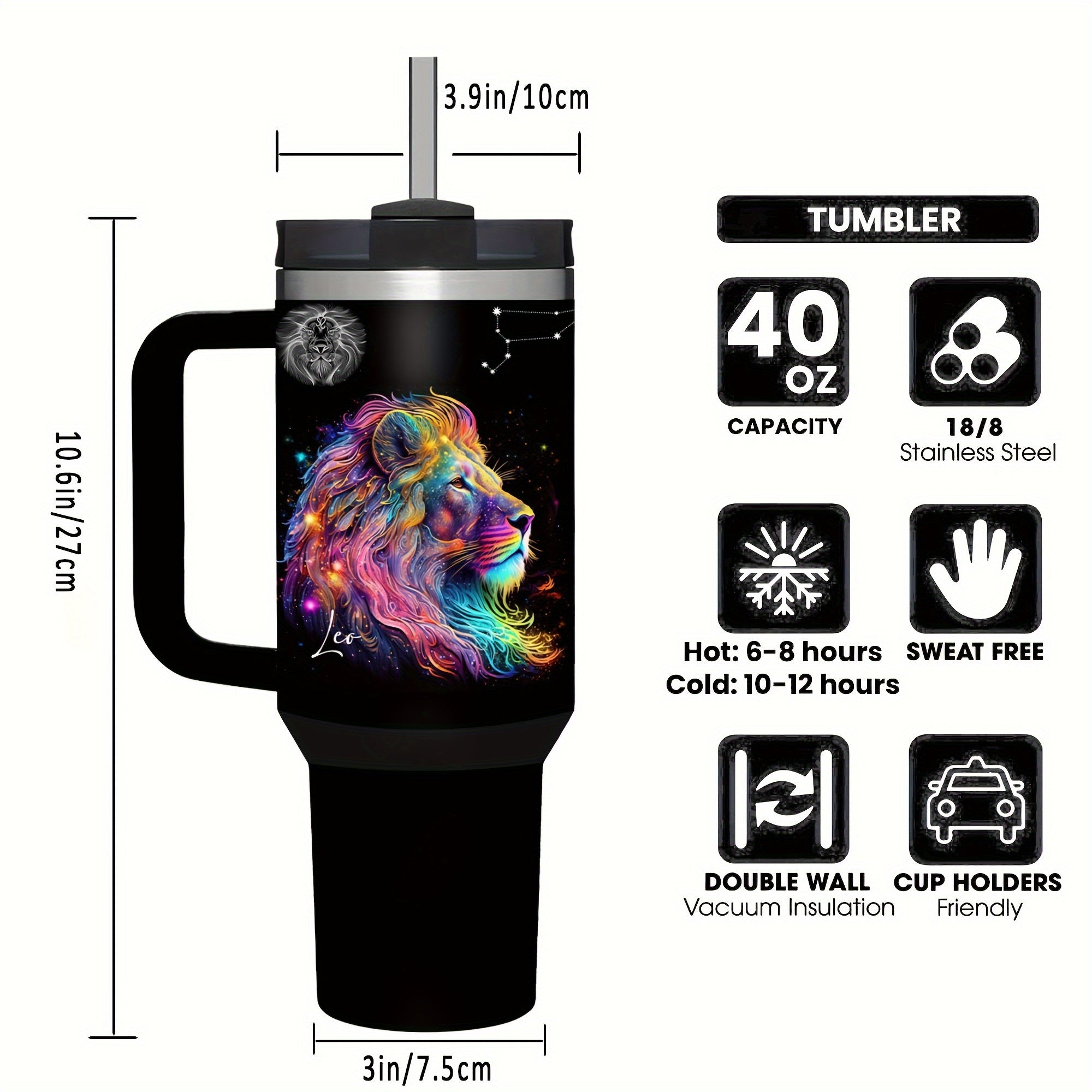 40oz Insulated Stainless Steel Water Bottle with Lid and Straw for Travel and Summer