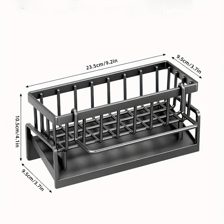 Kitchen Sink Organizer with Drain Rack and Storage Basket for Sponges and Detergents