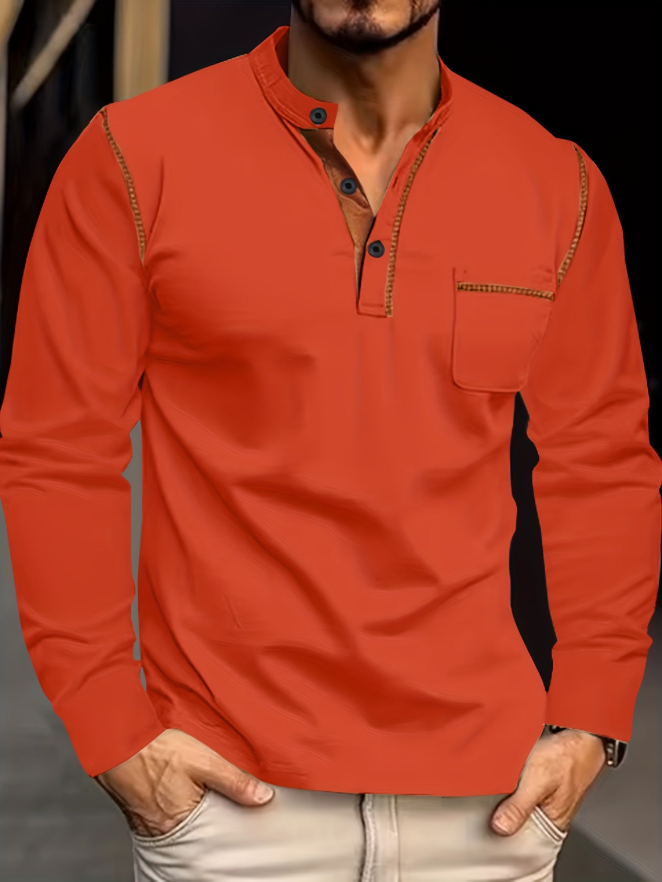 Men's Plus Size Long Sleeve Henley Shirt Polyester Knit Solid Color Casual Regular Fit