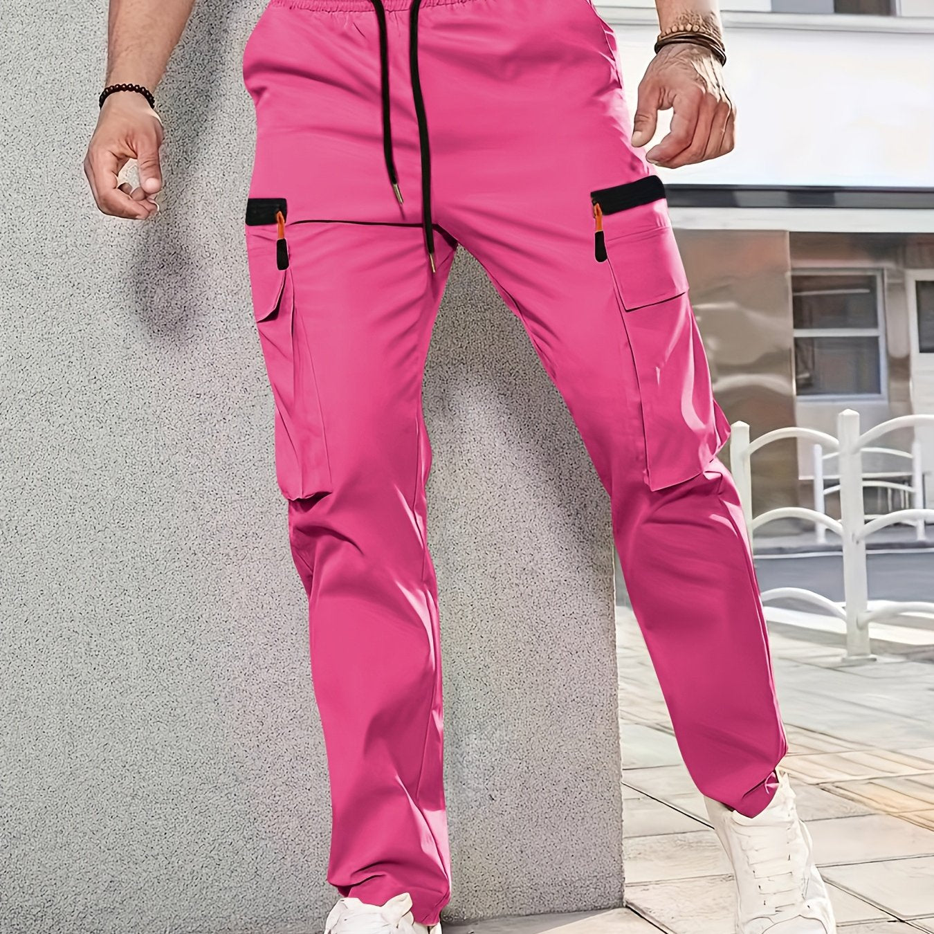 Men's Cargo Pants Regular Fit Solid Color Polyester Straight Leg All-Season Casual