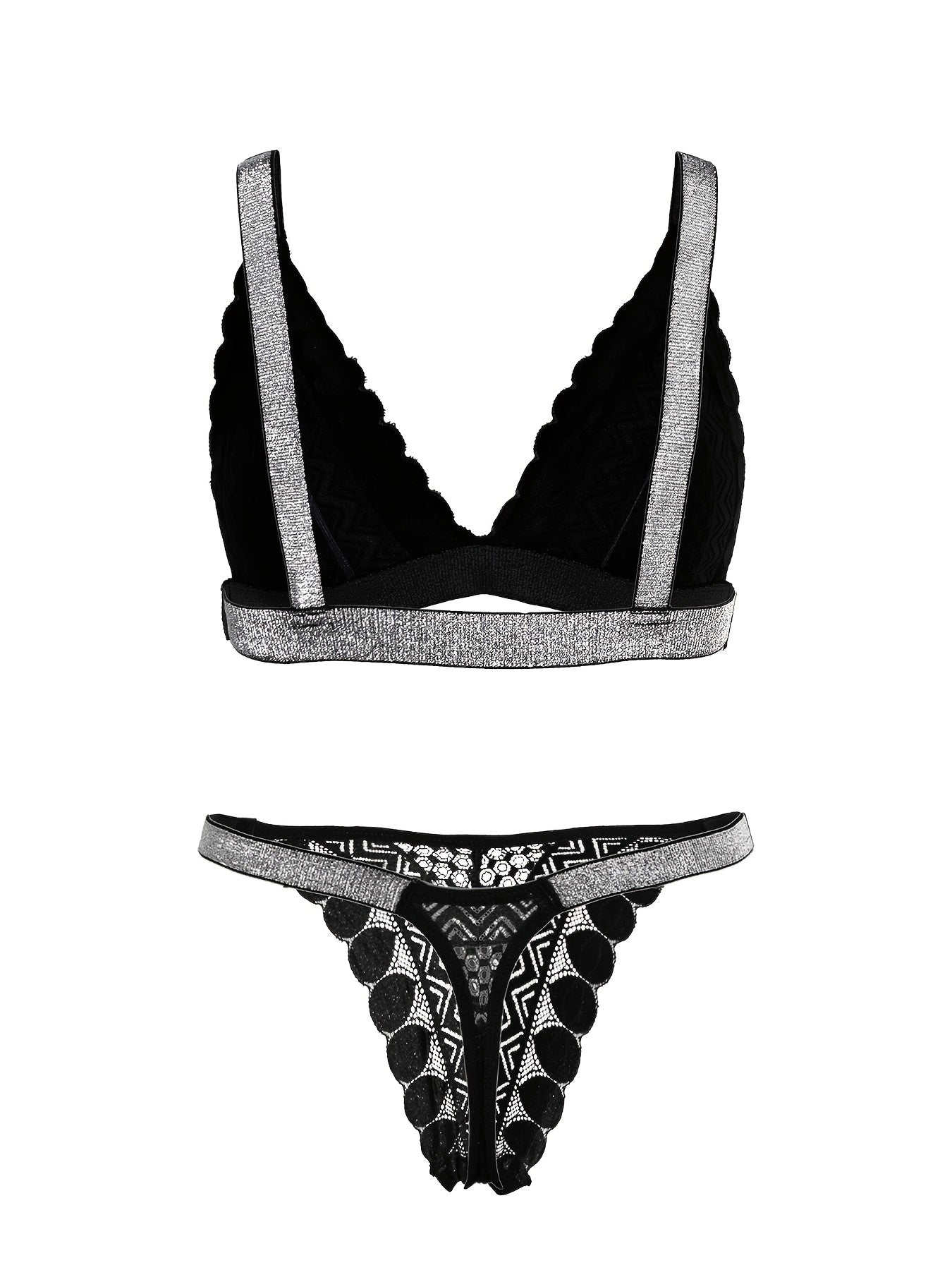 Women's Lace Satin Bra Set with Underwire and Adjustable Straps