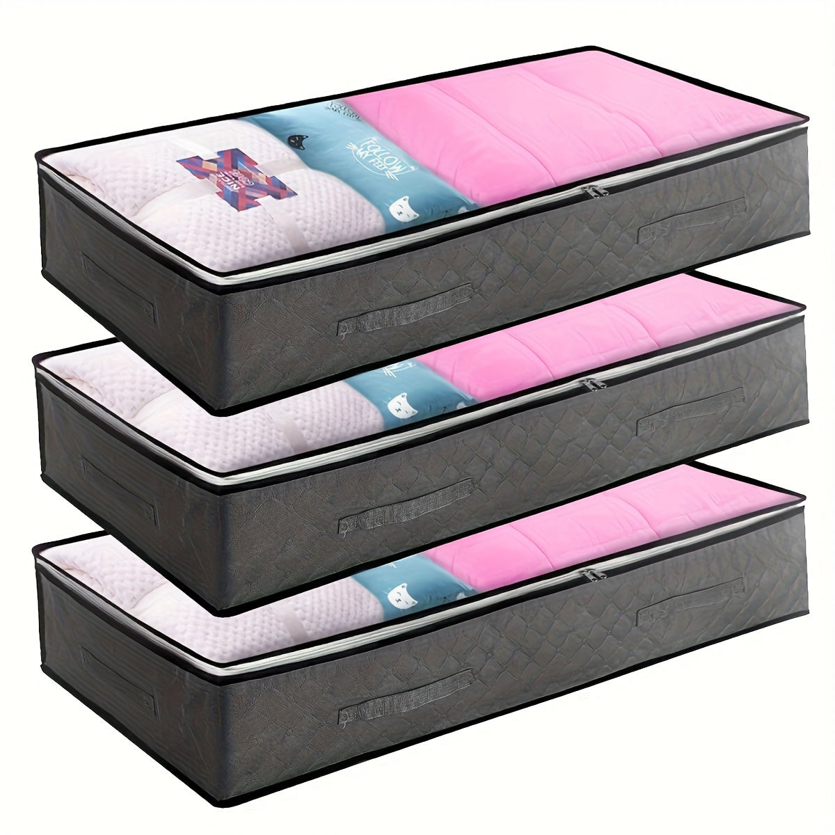 Foldable Under Bed Storage Bag Non-Woven Fabric Organizer for Clothes Quilts and Linens
