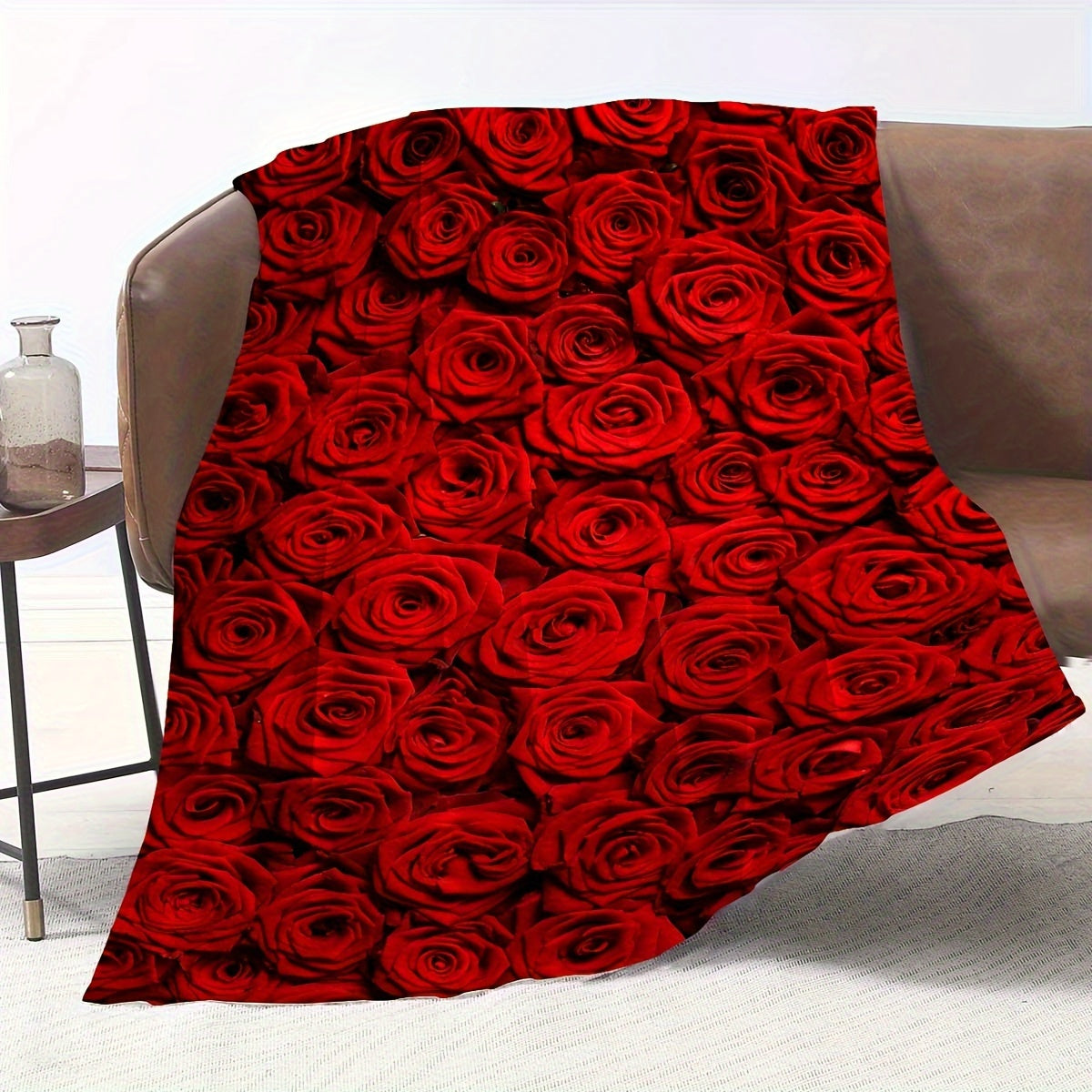 Rose Printed Fleece Blanket Soft Cozy Lightweight for All Seasons