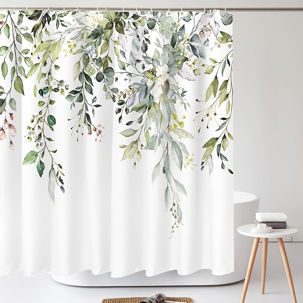 Eucalyptus Leaf Shower Curtain 180x180cm with 12 Hooks Bathroom Decor