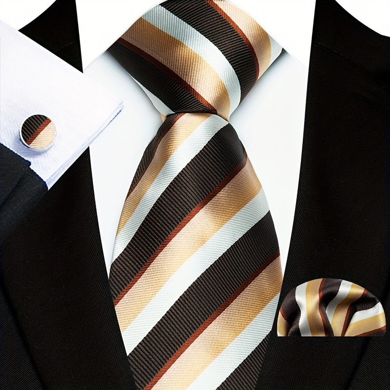 Мужская мода, полосатые галстуки, запонки, носовые платки, набор для подарка