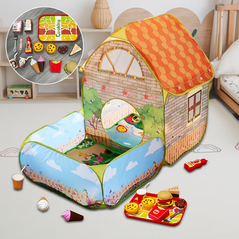 Kids' Garden Tent with Ocean Ball Pool, Collapsible, Yellow, Outdoor Playhouse