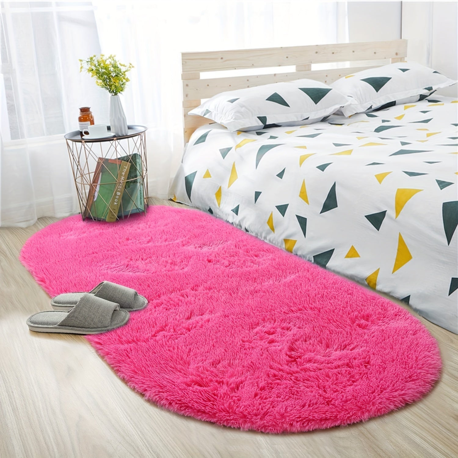Soft Fluffy Oval Shaggy Area Rug for Bedroom Living Room with Thick Sponge