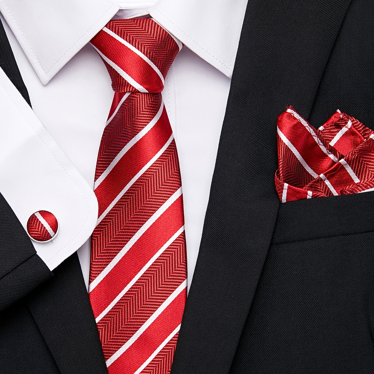 Men's Tie Pocket Square Cufflink Set for Weddings Holidays Gifting