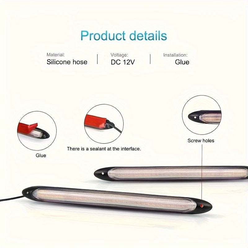 2-Pack 12V LED Daytime Running Lights Yellow Car DRL Strips Hardwired