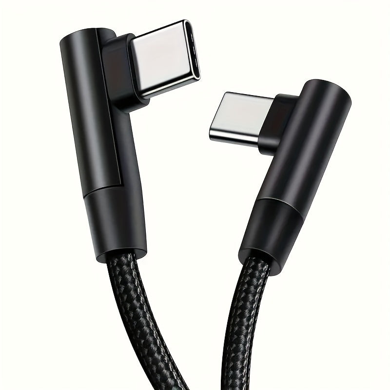 60W USB-C to USB-C Braided Charging Cable 90-Degree Right Angle Data Transfer Compatible with Smartphones Tablets