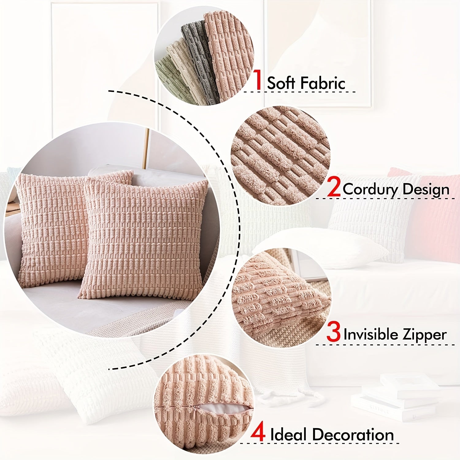 Qaytariladigan korduroy tashqi yostiq qopqog'i, yumshoq boho chiziqli dizayn, mashinada yuvish mumkin, zip yopilishi. To'qilgan polyester, zamonaviy fermada uy bezaklari uchun ideal, divan va yashash xonasi uchun. O'lcham: 45.72x45.72 sm.