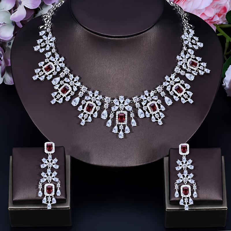 Silver-Plated Copper Jewelry Set with Cubic Zirconia for Weddings and Special Occasions