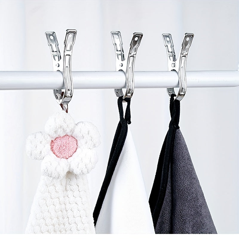 Juego de pinzas de ropa a prueba de viento de acero inoxidable, 10 piezas, clips de lavandería grandes y resistentes